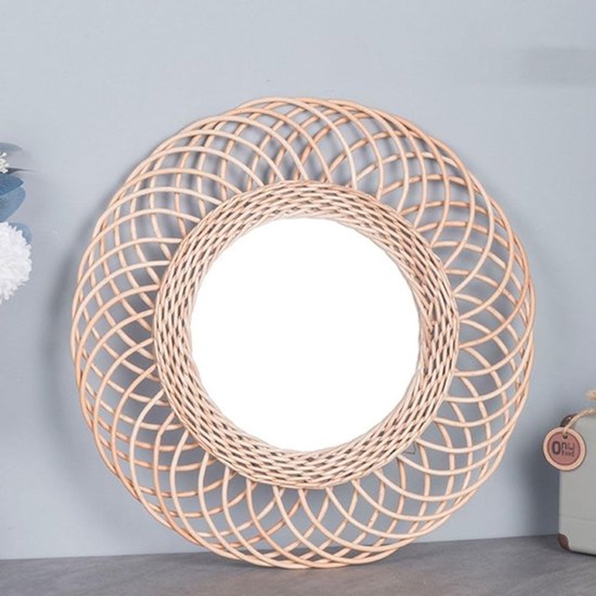 Dailygoods- Wandspiegel Decoratief - Ronde Wandspiegel - Rotan Spiegel - Houten