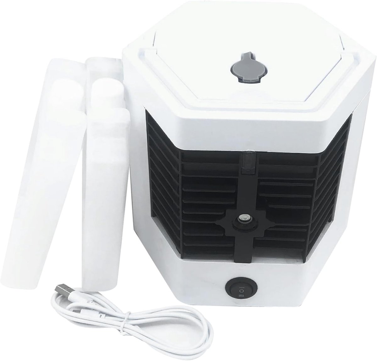 Mini luchtkoeler - Persoonlijke ventilator - Bureau koeling - Bevochtigingsfunctie - 20x20x18 cm - Wit