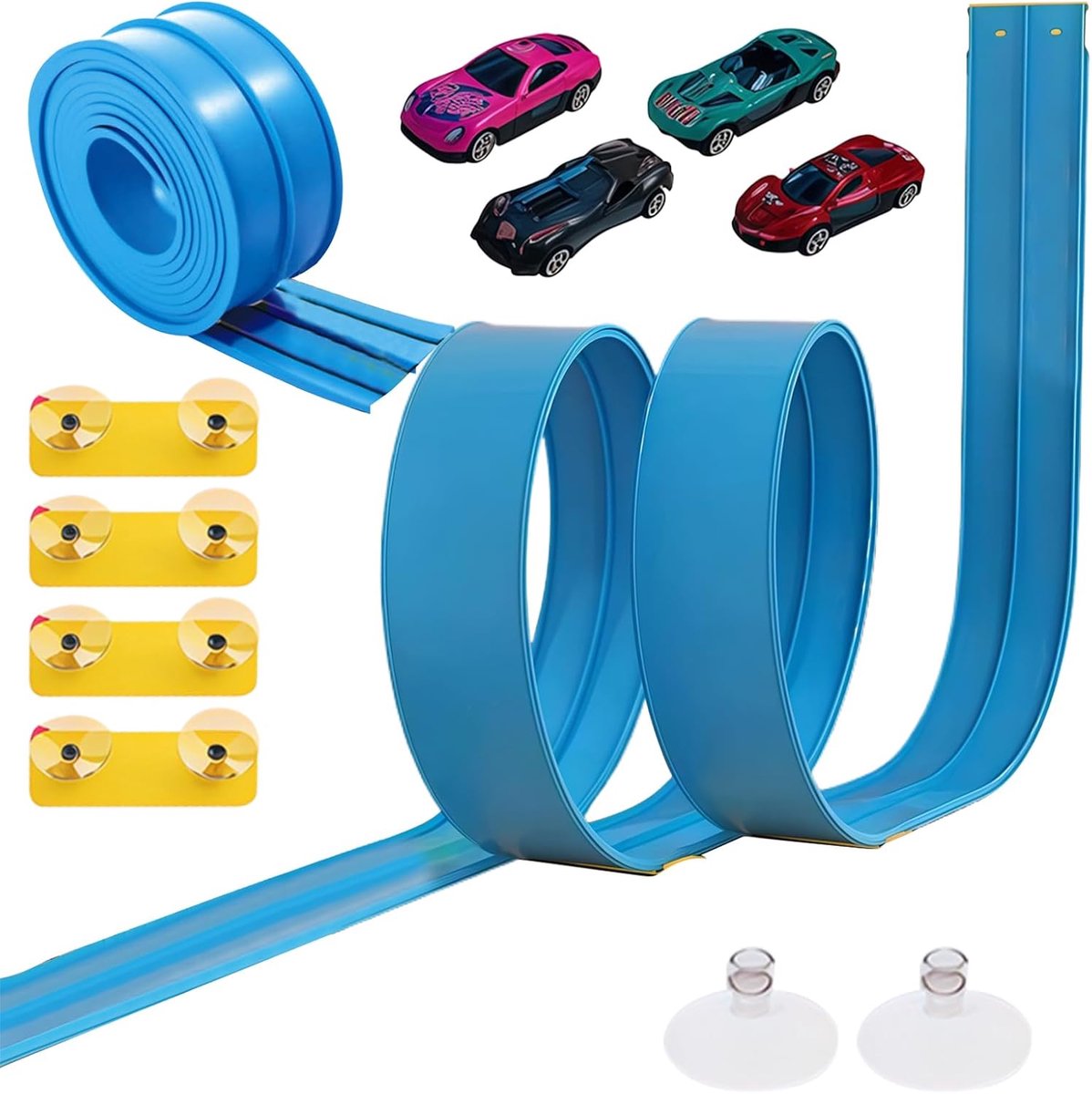 Racebanen voor kinderen - Buigzaam circuit - Samen spelen - Met zuignap stabilisatoren - 45 meter lang - Blauw