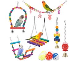 11 Delig Vogel Speelgoed - Vogel Schommel - Vogel Speeltjes - Vogelkooi Accessoires - Vogelkooi Decoratie - Plezier - Bel - Het Kan Gebruikt Worden Als Schommel, Klimtoestel, Staand Speelgoed en Hangend Speelgoed