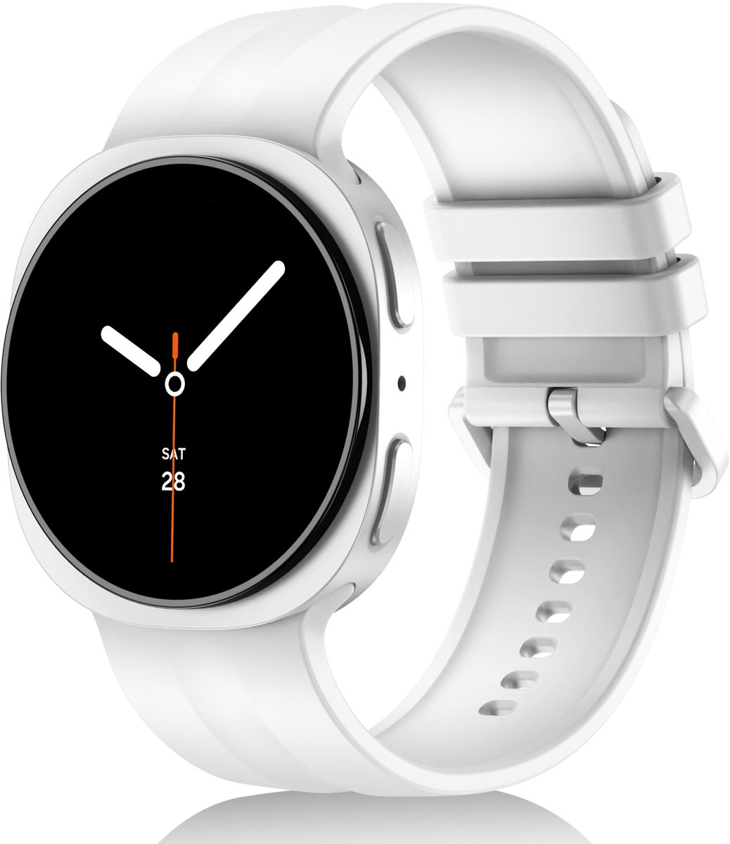 Stravo Zacht Siliconen Sport Bandje – Geschikt voor Samsung Galaxy Watch 9 (40/44mm) / Watch 8 (40/44mm) / 8 Classic (46mm) – M/L – Wit