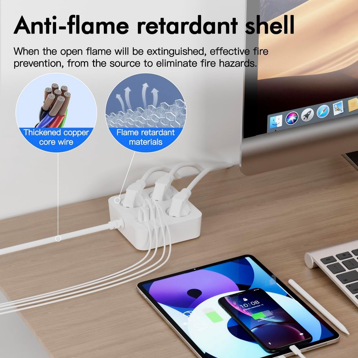 Meervoudige Stekkerdoos - Kunststof - Met 4 USB-A en USB-C Poorten - Snel Opladen PD20W en QC3.0 - Voor Kantoor en Thuis