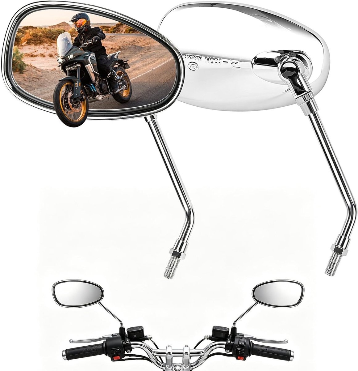 Verstelbare Achteruitkijkspiegel voor Motoren - 10 mm en 8 mm Bevestiging, 360 Graden Rotatie, Geschikt voor Scooter en Cruiser