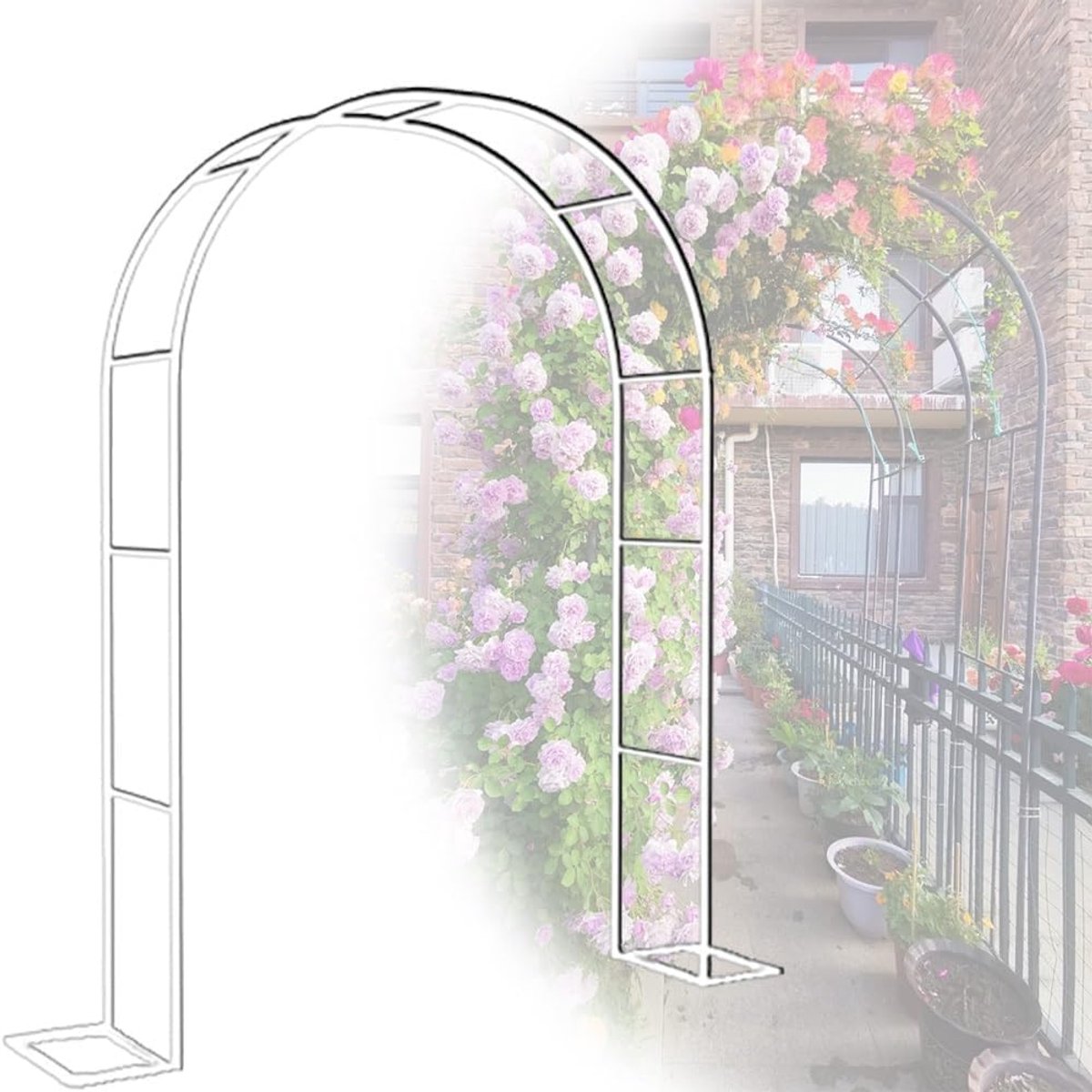 Rozenboog Metaal - Tuinboog Klimplanten - Decoratieve Tuin - Weerbestendig Frame - 140 x 230 cm - Wit
