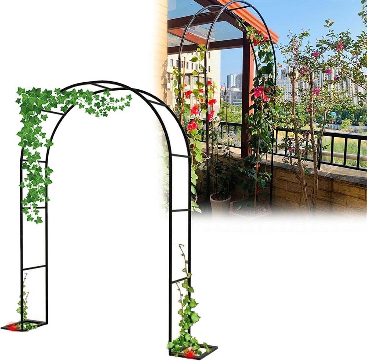 Rozenboog Metaal - Tuinboog Klimplanten - Tuindecoratie - Weerbestendige Stalen Buis - 280 x 220 x 40 cm - Zwart
