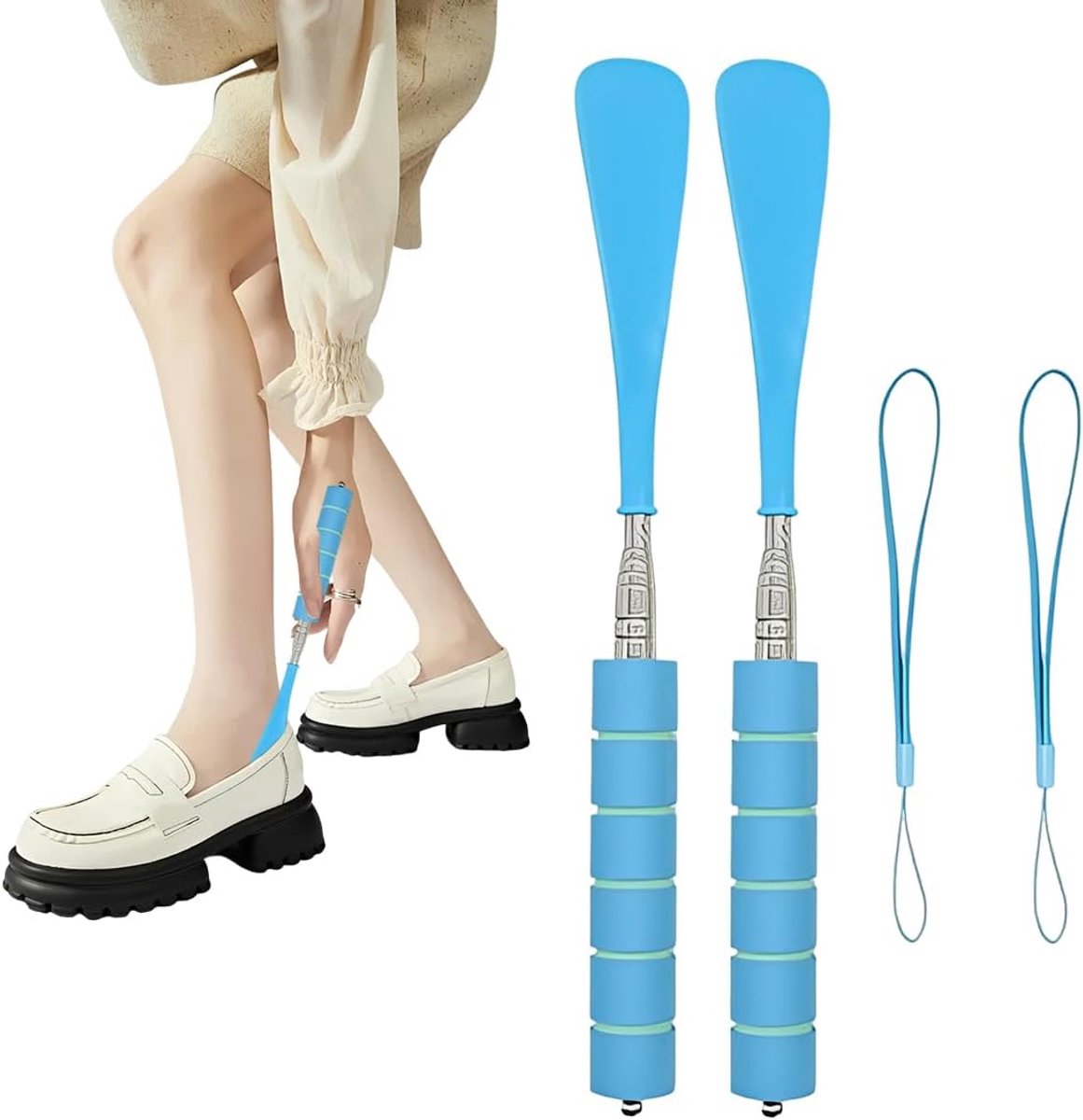 Telescopische Schoenlepel - Lange schoenhelper - Gemakkelijk schoenen aantrekken - Verstelbare lengte - 30-70 cm - Blauw