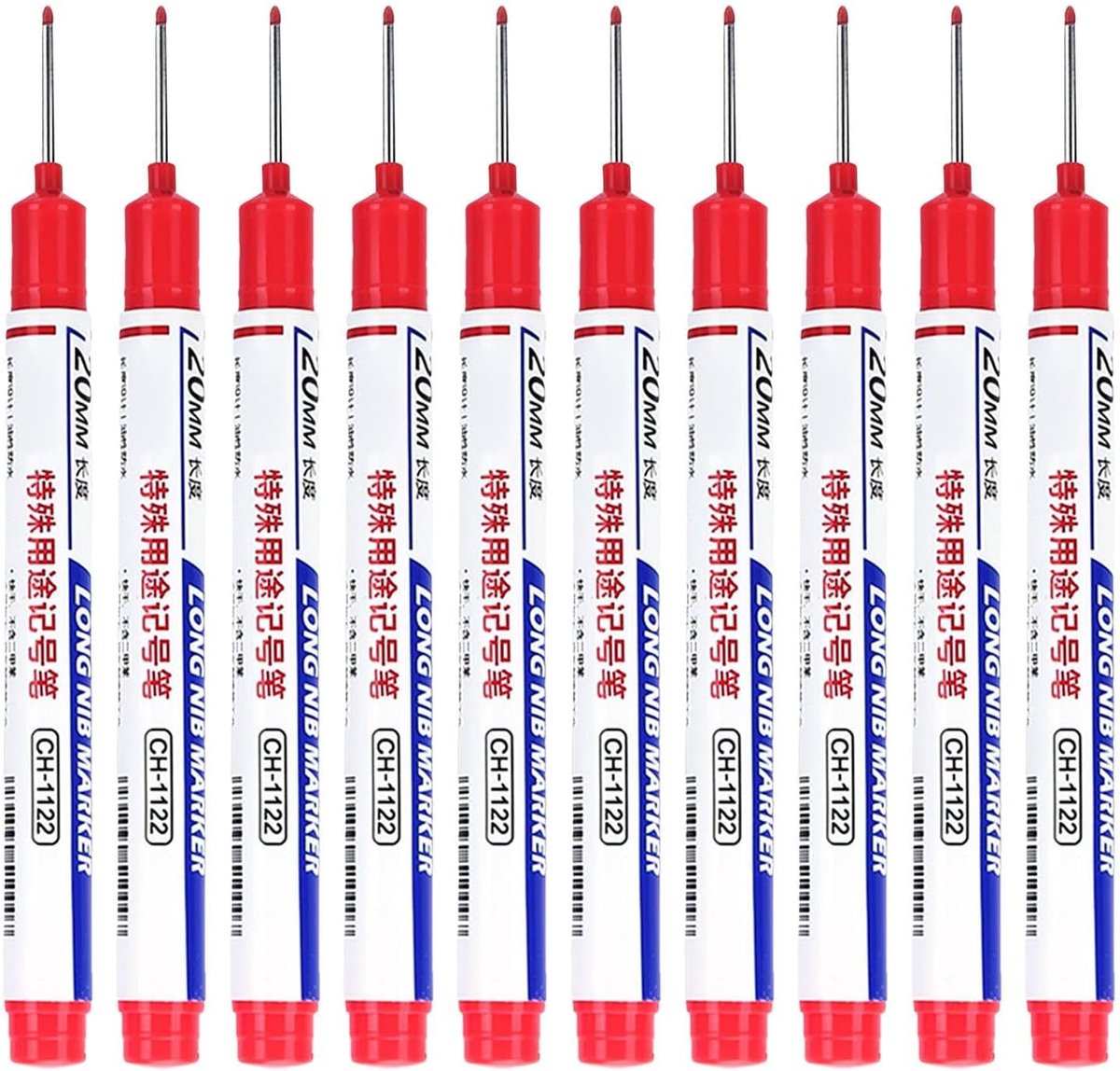 Markeerpen Lange Punt - Diepe Gaten Pen - Precisie Markeren - Waterproof Sneldrogend - 10 Stuks - Rood