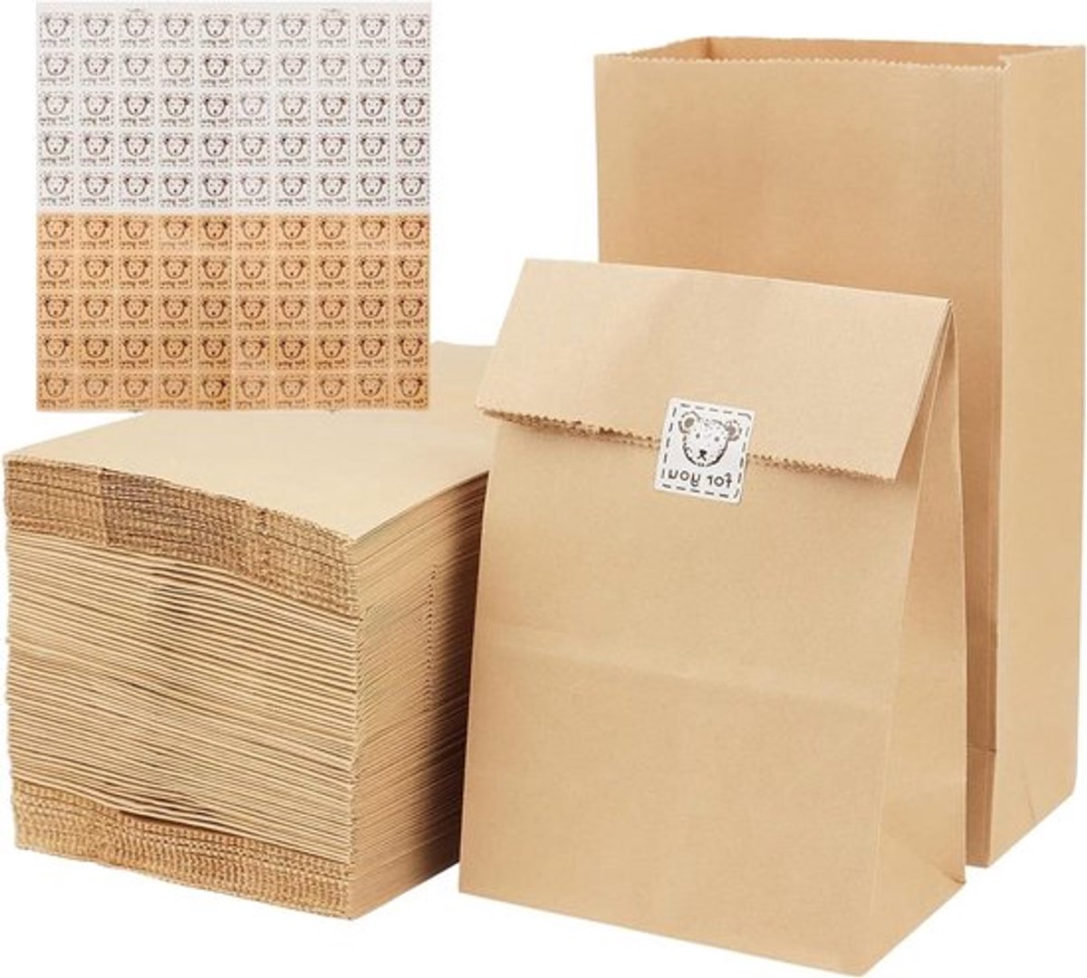 Vetbestendig kraftpapier zakken, 200 stuks, 12x7x22cm