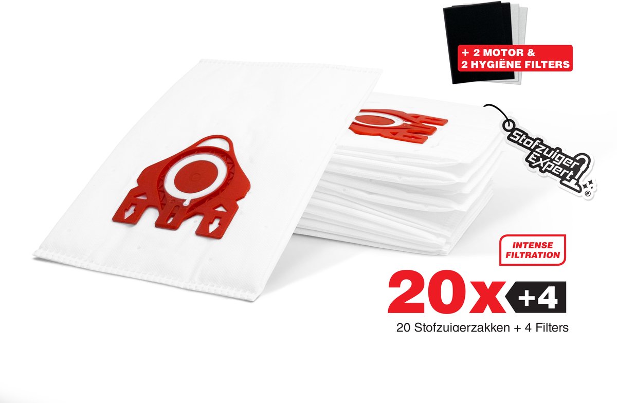 Stofzuiger Expert 20x PREMIUM PRO FJM 3D Stofzuigerzakken Geschikt voor Miele - 20 Stofzakken + 2 Hygiëne en 2 Motor filter meegeleverd! Premium kwaliteit zakken - Cat & Dog - Anti Allergie -Geschikt voor o.a. Miele C2, C1, S6, S4, S6000, S4000, S700, S500, S300