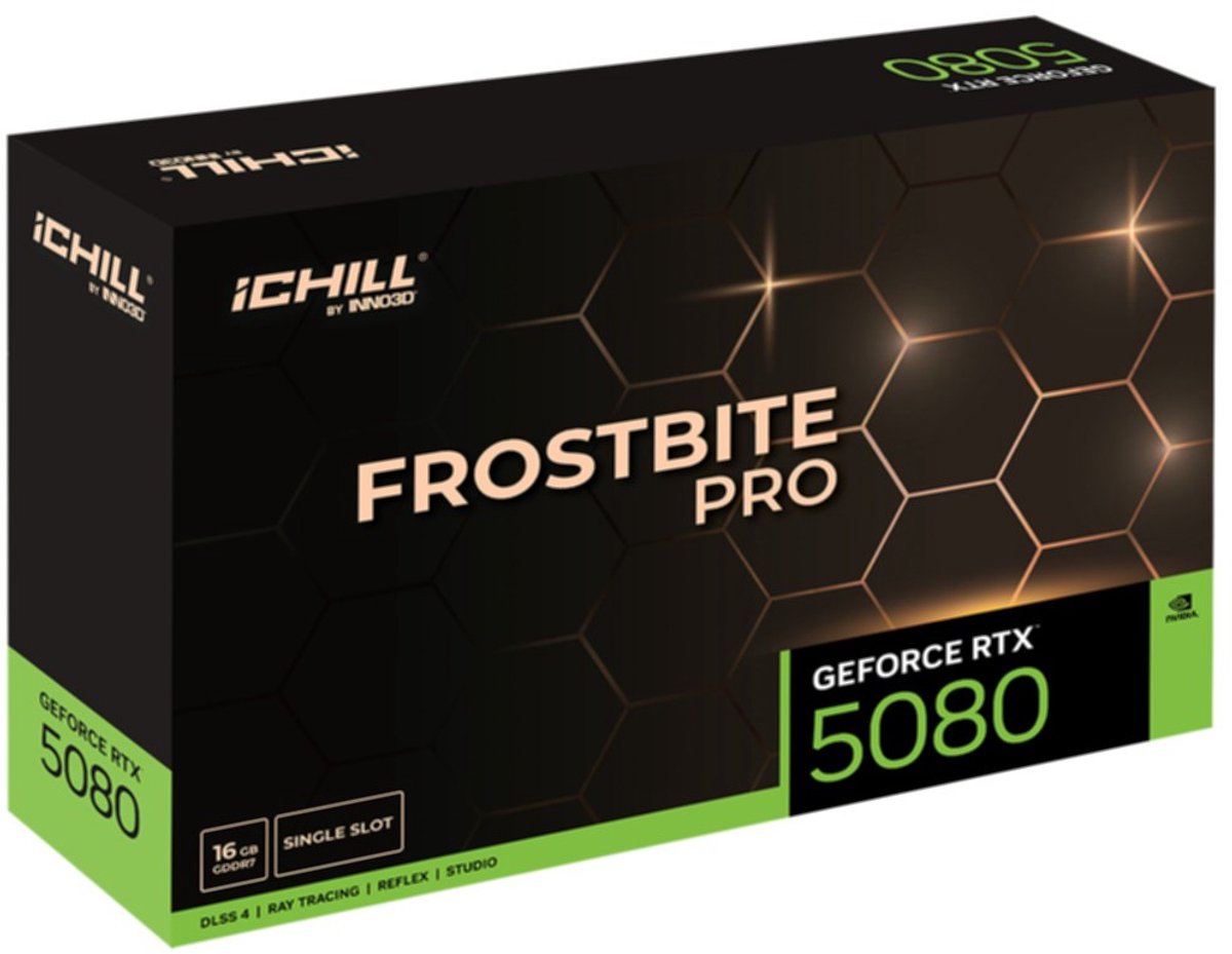 INNO3D NVIDIA GeForce RTX 5080 iChill Frostbite Pro - Videokaart - 16GB - GDDR7 - PCIe 5.0 - 1x HDMI 2.1 - 3x DisplayPort 2.1