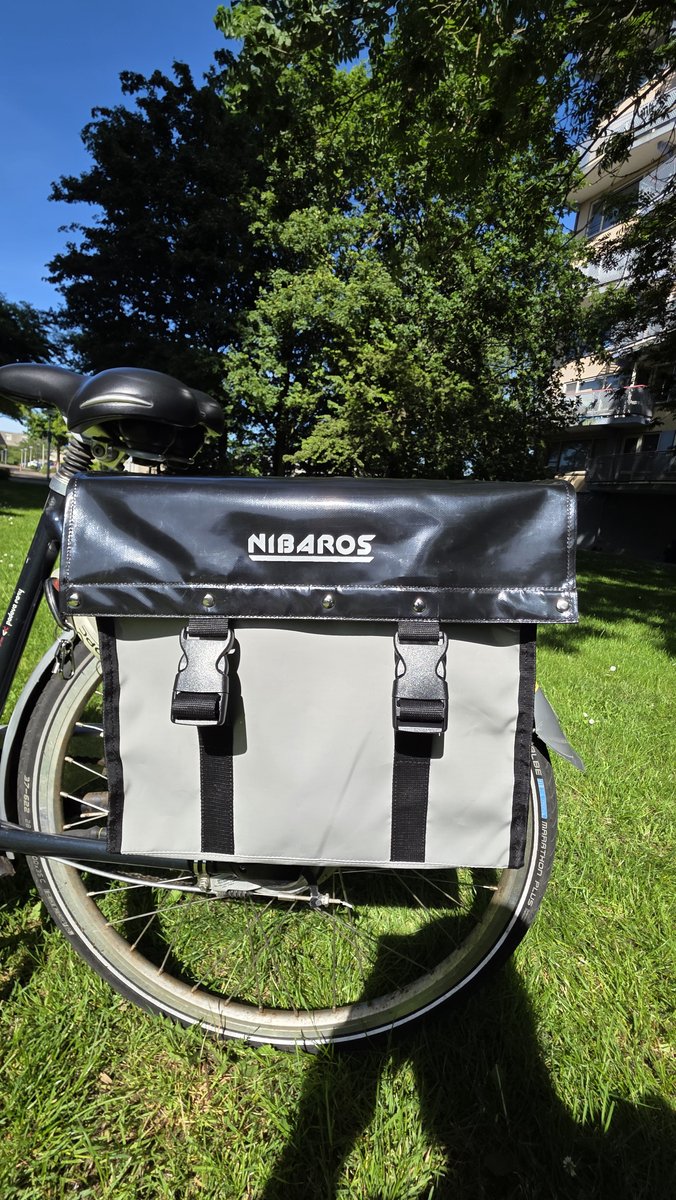 Nibaros - Grijs en Zwart - Waterdicht - Dubbele - Bisonyl - Fietstas- Reflectoren- Grijs en Zwart – 34cmX16.2cmX32cm=35 Liter