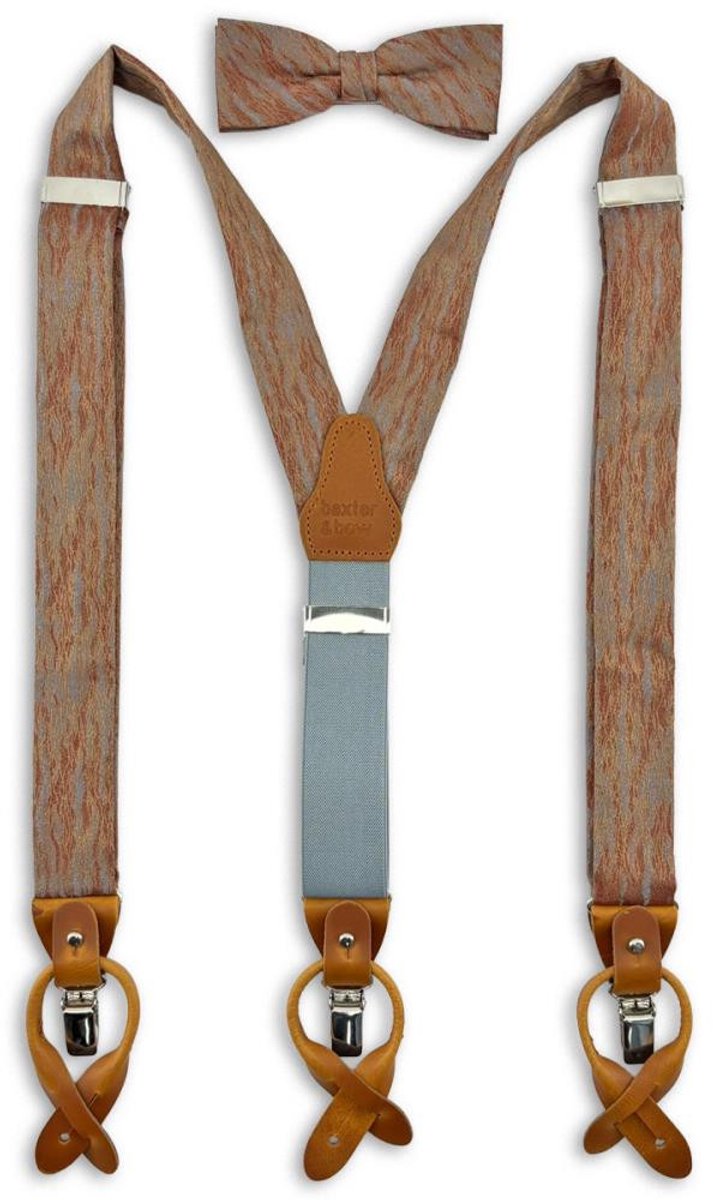 Baxter & Bow Luxe Bretels Set Heren Copper Wave – Luxe bretels met vlinderdas - roestoranje / lichtblauw