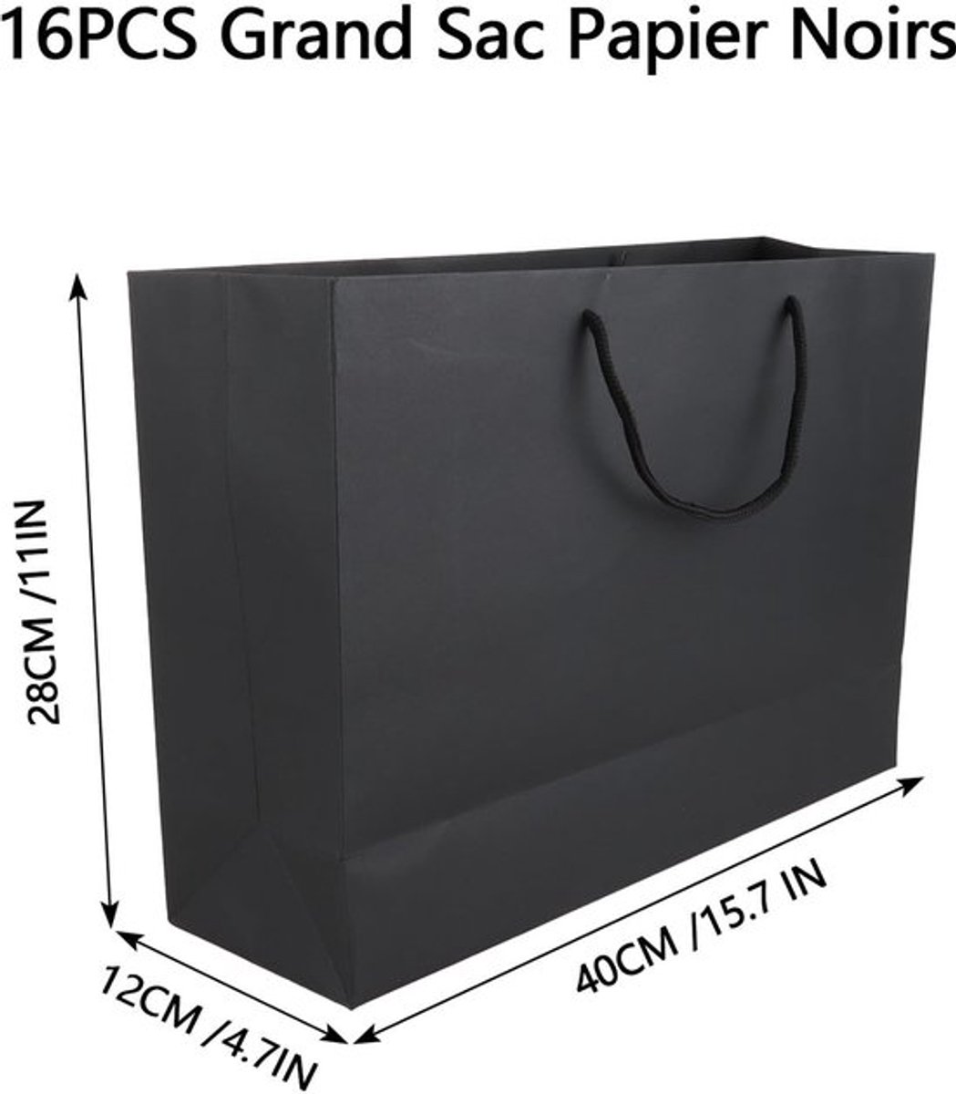 Dailygoods- Geschenkzakjes 16 stuks - Zwarte Cadeautas - Kartonnen Zakjes - 40 x 12