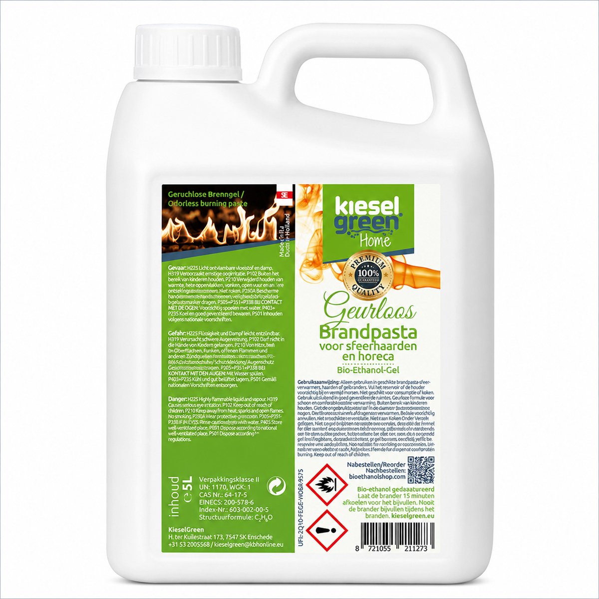 Kieselgreen Bioethanol Gel Brandpasta 5 Liter Jerrycan Chafing Dish Brandgel Roetvrij Geurloos Voor Horeca en Catering