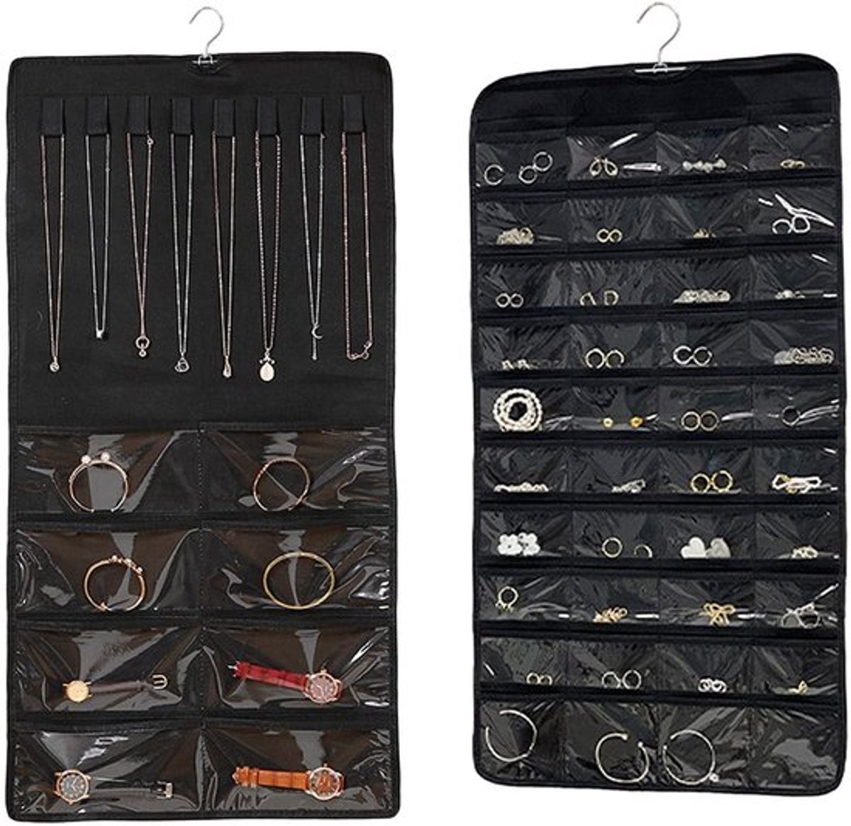 Dailygoody - Sieradenorganizer - Dubbelzijdige Kettinghouder - 48 Vakken - Zwart