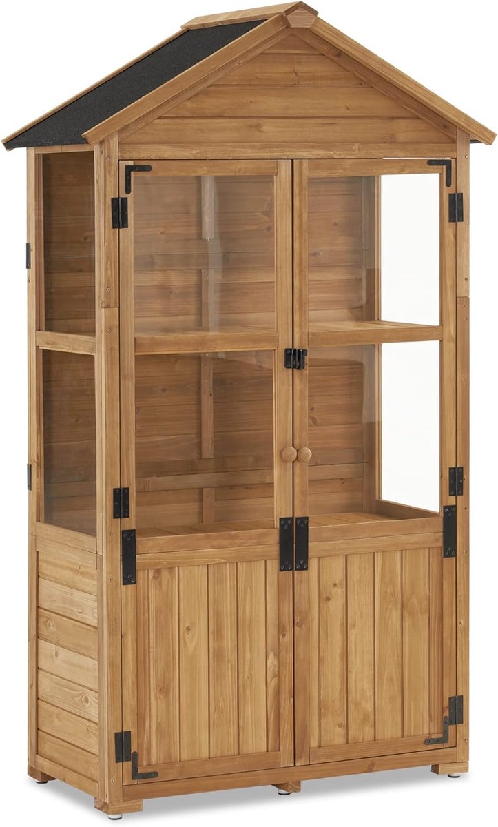 Tuinkast Hout - Opbergkast Buiten - Tuinspullen Opbergen - Weerbestendig Asfalt Dak - 100x53x178 cm - Natuurlijk