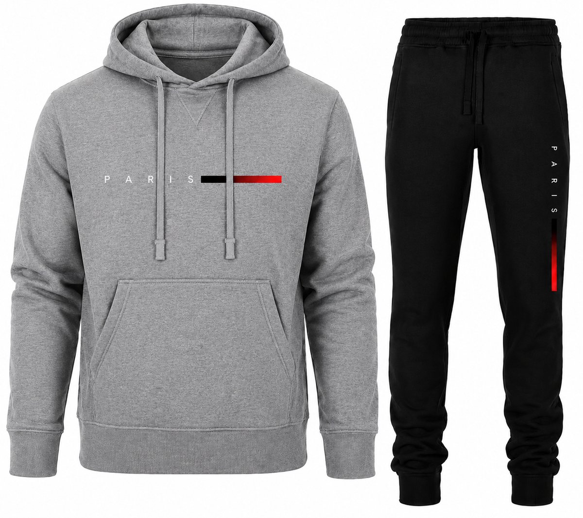 Trainingspak Heren - Joggingpak met Hoodie en Sportbroek - Heren Huispak - Katoen - Paris print - Grijs - 4XL