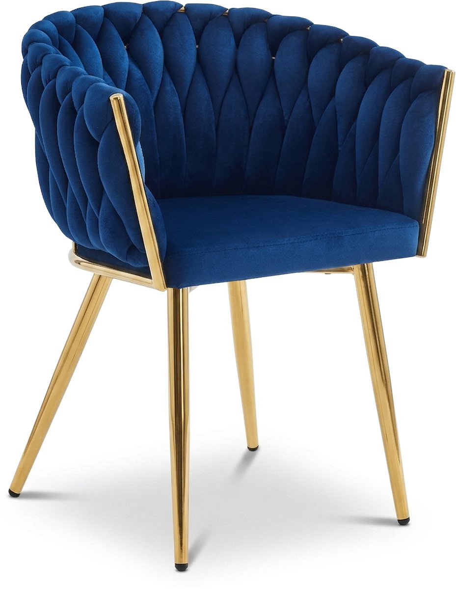 Eetkamerstoel ORION - Donkerblauw fluweel - Gouden metalen poten - Modern design
