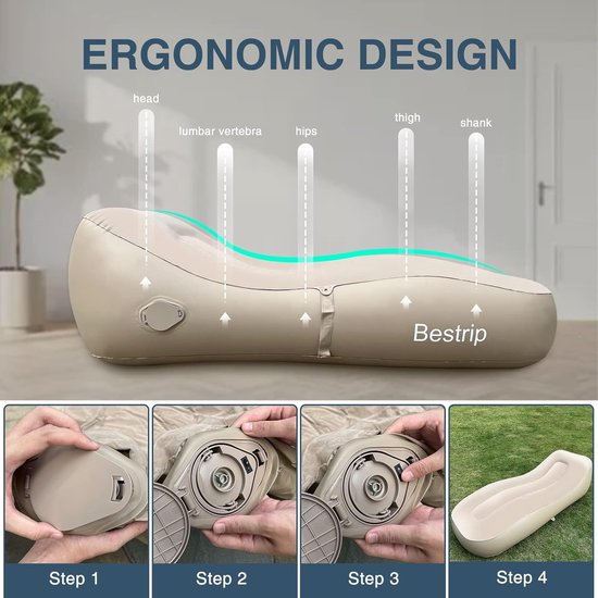 Opblaasbaar Ligbed met Elektrische Pomp - Oplaadbaar Luchtbed voor Camping, Strand & Tuin - Inclusief Draagtas — afbeelding 3