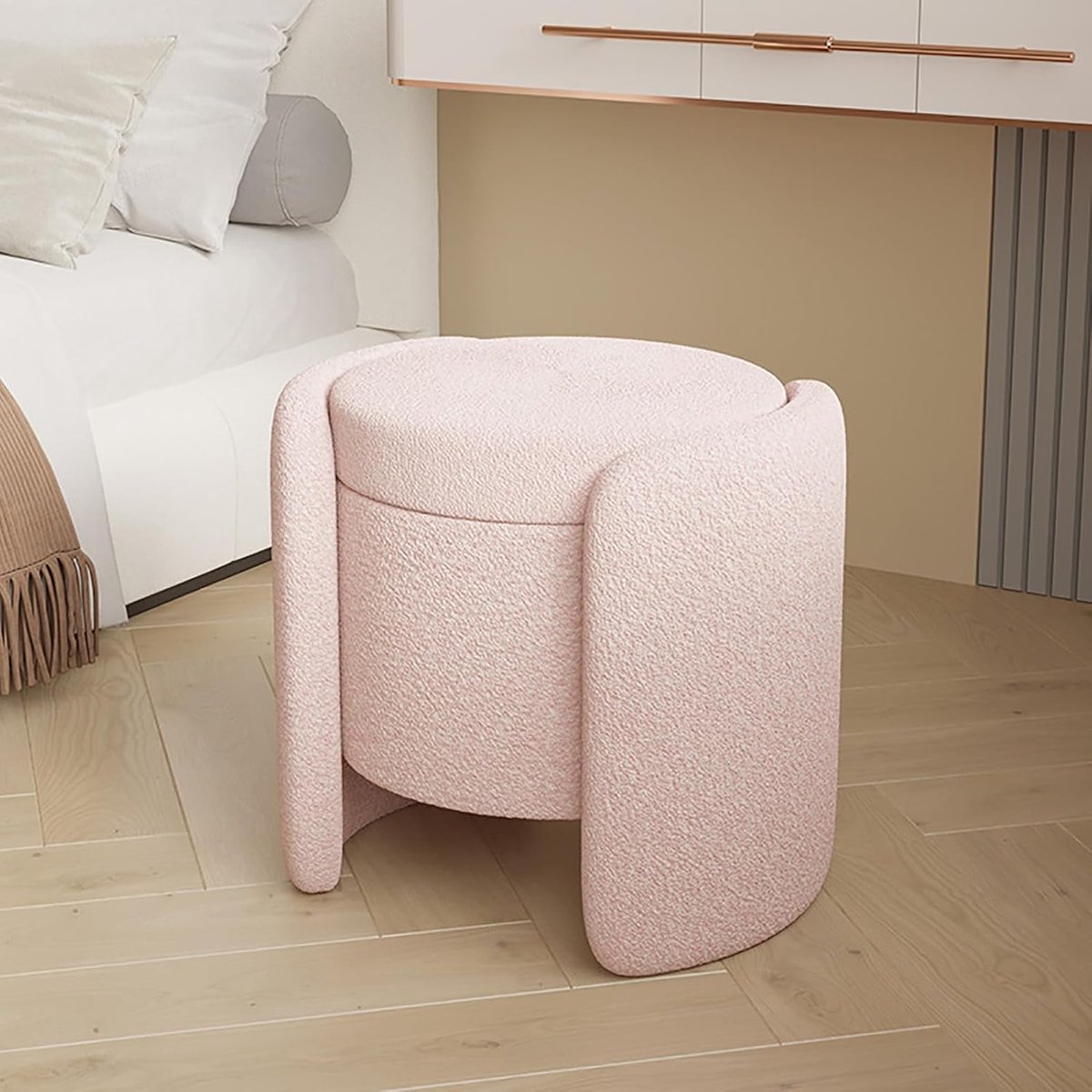 Gestoffeerde Kruk - Opbergpoef - Extra Zitplaats - Met Deksel - 48 x 42 cm - Roze