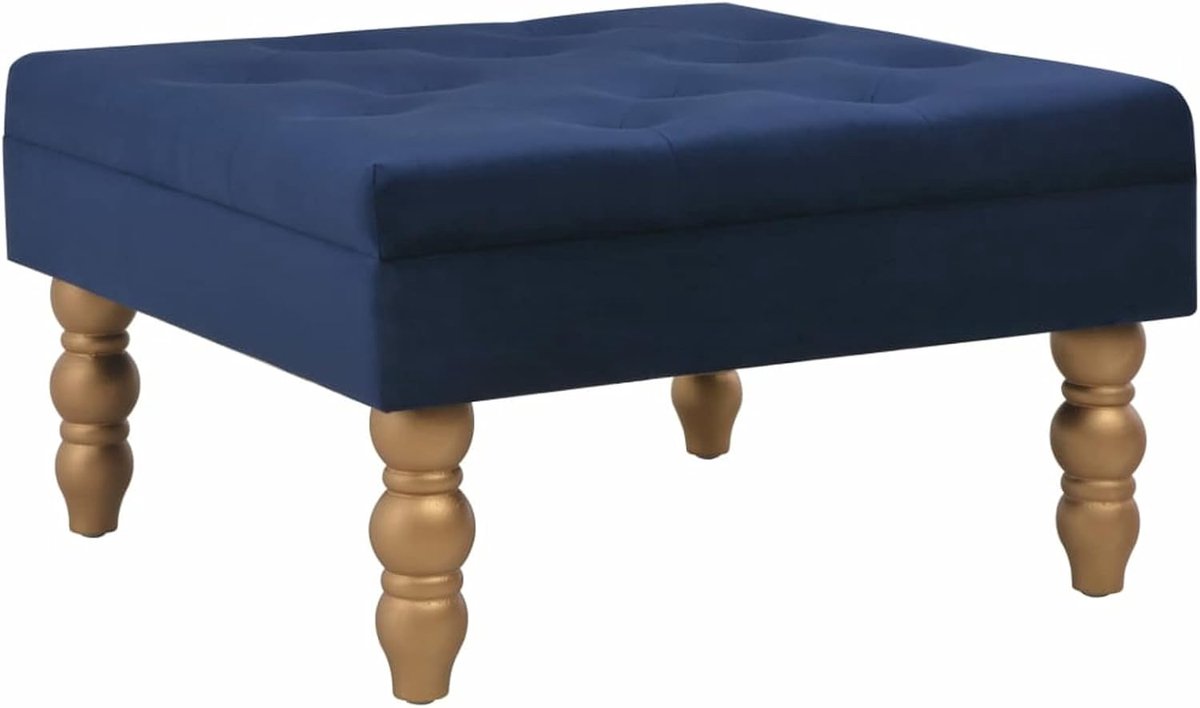 Fluwelen Poef - Zitje Decoratie - Woonkamer Verfraaien - Houten Poten - 60 x 60 x 36 cm - Marineblauw
