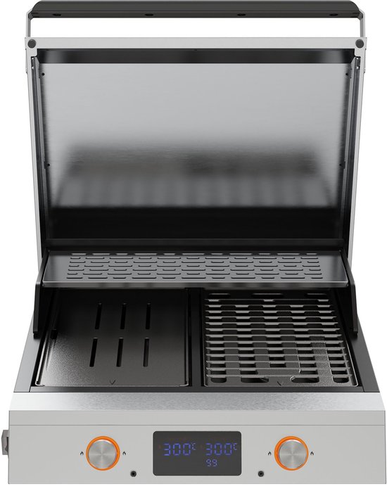 Yatomi Elektrische Tafelgrill - 2300W - Gietijzeren Plaat 47x33cm - 2 Snel Regelbare Zones - Met Kerntemperatuurmeter / Vleesthermometer & LED Display - RVS — afbeelding 2