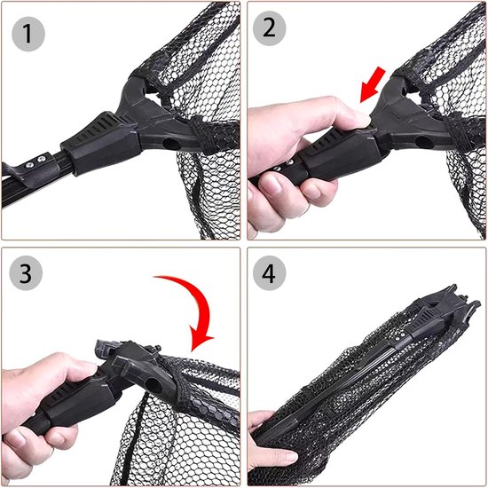 Schepnet Vissen - Opvouwbaar Net - Veilig Vissen Vangen - Rubberen Coating - 90 cm - Zwart — afbeelding 4