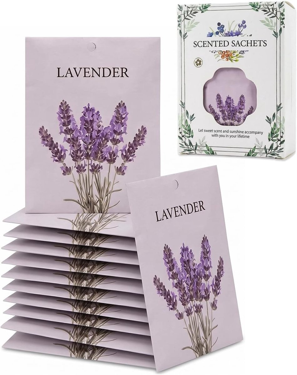 Verpakking met 12 lavendelzakjes voor langdurige frisheid in kasten en laden, 100% natuurlijke gedroogde lavendel voor geur en insectenbestrijding