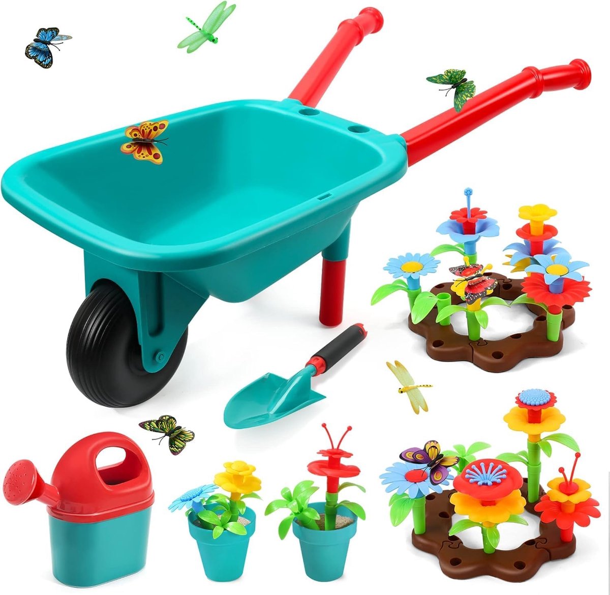 SnelShoppen - Tuingereedschapsset voor Kinderen met Kruiwagen, Gieter en Schep - Tuinspeelgoed voor Binnen en Buiten - Bouwspeelgoed voor Bloementuin
