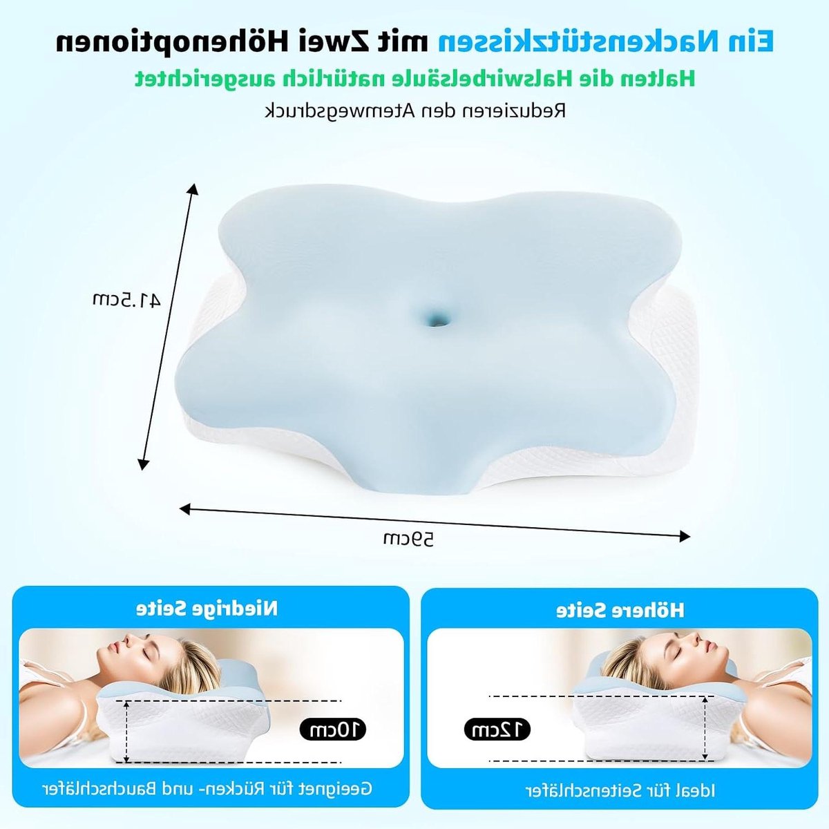 Neksteun Kussen - Traagschuim Kussen - Comfortabele Slaap - Ergonomisch Vormgegeven - 60 x 40 cm - Grijs Blauw