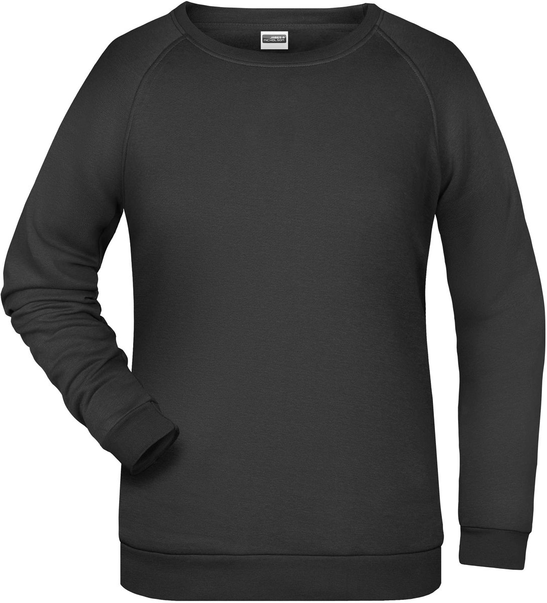 Sweater Dames – Dames Sweatshirt met Ronde Hals en Raglanmouwen – Katoen – Zwart – Maat S