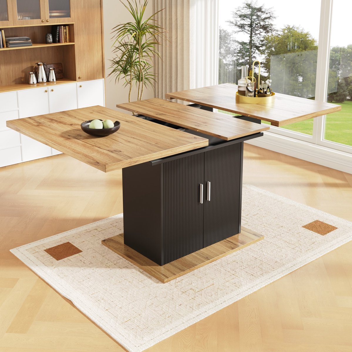 MEUNIQ uitschuifbare eettafel 140 x 70 cm met opbergruimte, MDF, rechthoekig, zwart, voor keuken en woonkamer
