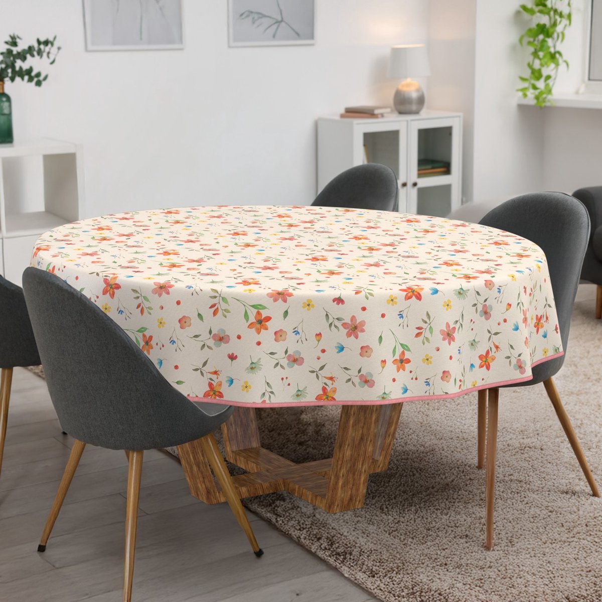 ANRO Tafelkleed Bloemen Meerkleurig Rond Ø140cm Met sierband Afwasbaar Waterafstotend
