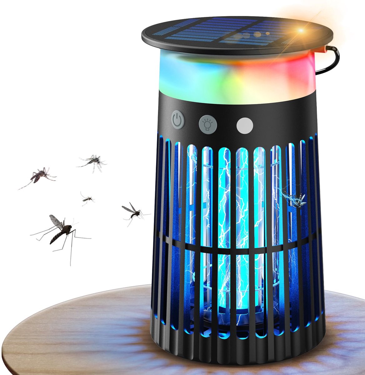SnelShoppen - Muggenwerende lamp op zonne-energie voor buiten, elektrische muggendoder 4200 V, waterdicht IPX5, USB-C en zonne-energie opladen, 4000 m