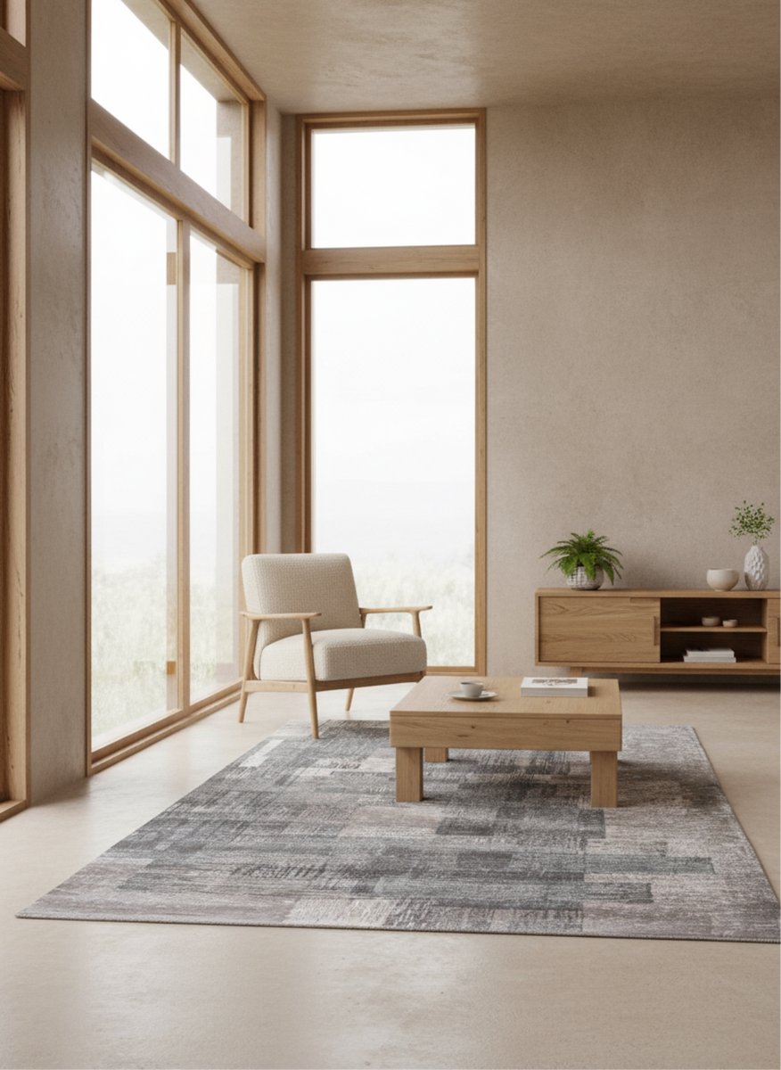 Binnen vloerkleed -280 x 360 cm - Remix Scratch 8733 Grey laagpolig tapijt - Made In Belgium