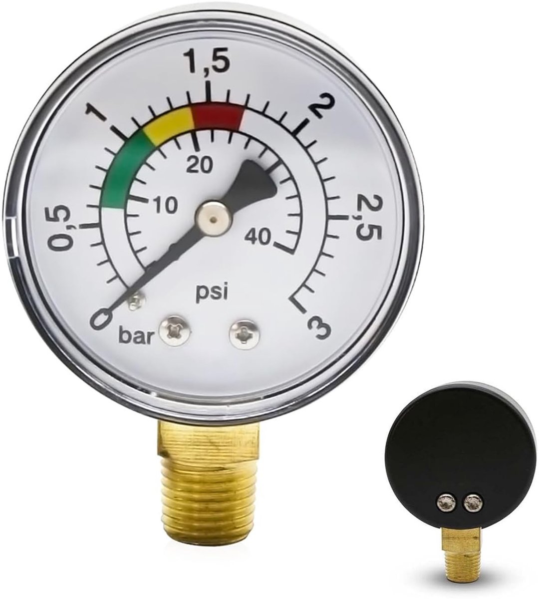 SnelShoppen - Drukmeter voor Zwembadfilter, Waterdrukmeter 0-3 Bar, Dubbele Schaal, Voor Zwembadpomp, Precisie, 50 mm