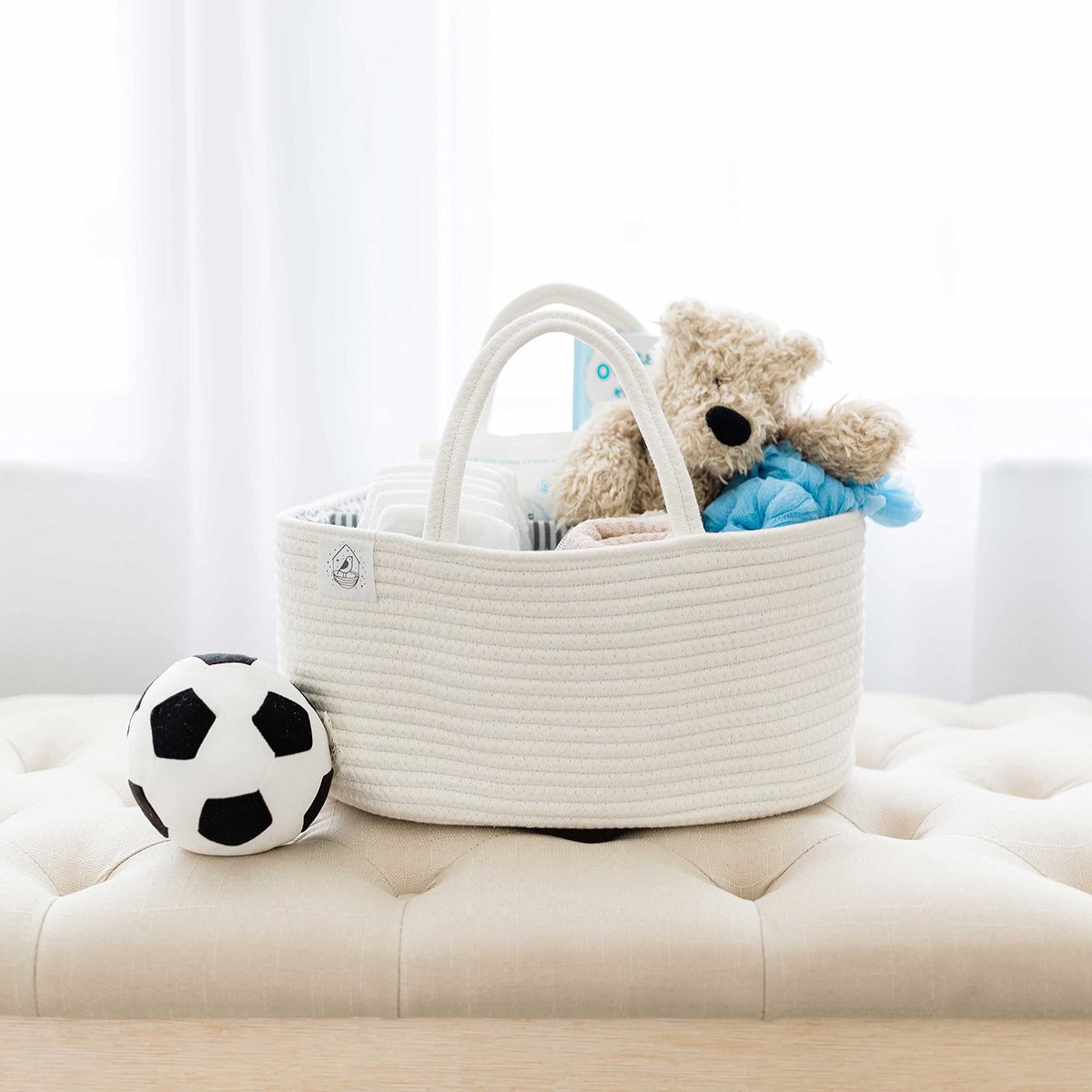 SnelShoppen - Witte Luierbus voor Baby, Luxe Baby Caddy Organizer met Cadeauzakjes voor Pasgeborenen, Perfect voor Luiers, Babyspullen, Verzorging, Ba