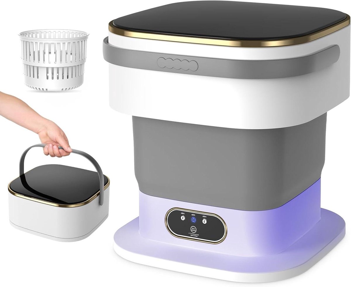 Draagbare Wasmachine Mini Wasmachine Kleine Wasjes Opvouwbaar Ontwerp 15 Liter Grijs