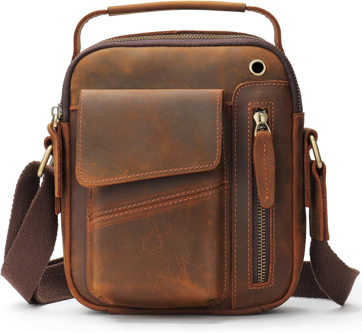 Leren Schoudertas voor Mannen - Vintage Crossbody Tas met Afneembare Riem voor Zakelijk en Reizen