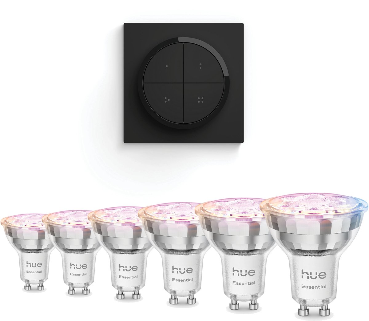 Philips Hue Voordeelverpakking - GU10 - met 6 Spotjes - Wit en Gekleurd Licht - Incl. Hue Dial Switch (Zwart) - Hue White and Color Ambiance Essentials