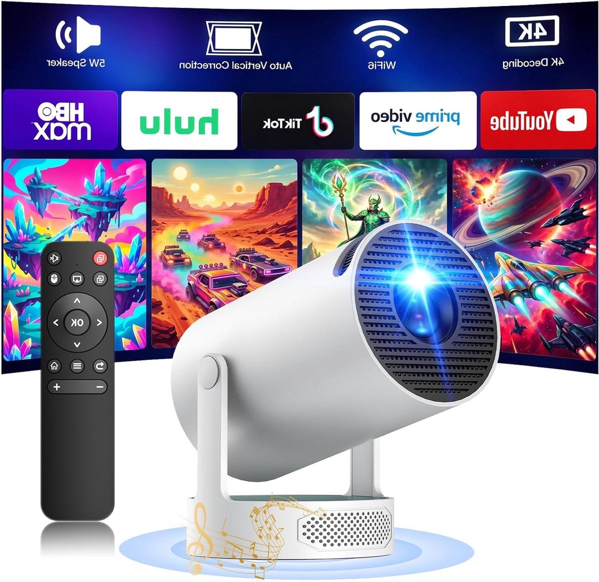 Draagbare Beamer - Short Throw Projector - Thuisbioscoop Creëren - Android TV Ingebouwd - Projectie vanaf 1.5M - Zwart