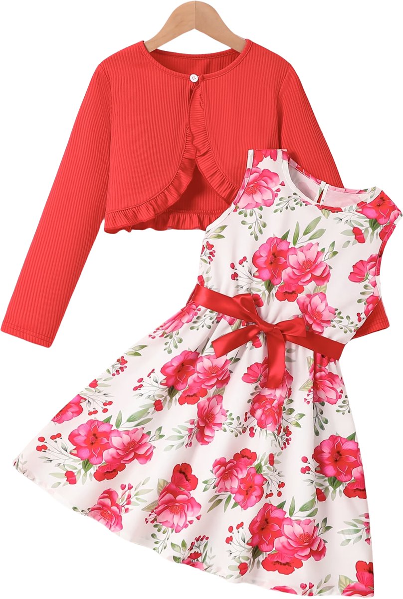 Currero Zomerjurk Meisjes Zomerjurken Kinderen Jurk Meisje Ibiza Stijl Sundress Kinderkleding 5-6 Jaar Rood