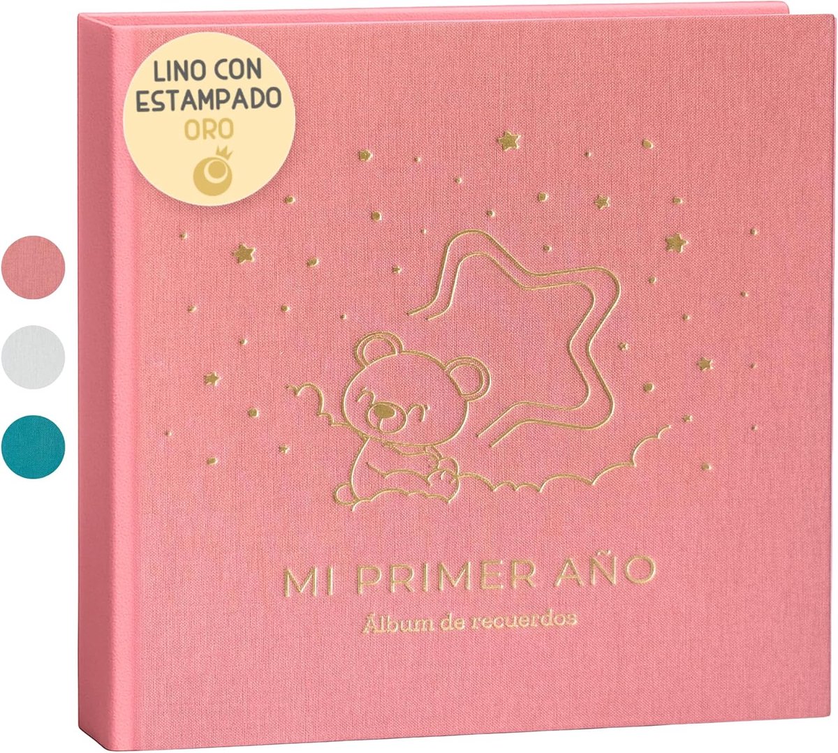 SnelShoppen - Fotoalbum voor baby's, eerste jaar, linnen omslag, 70 pagina's, herinneringsboek met stickers, cadeau voor pasgeborenen, jongens en meis