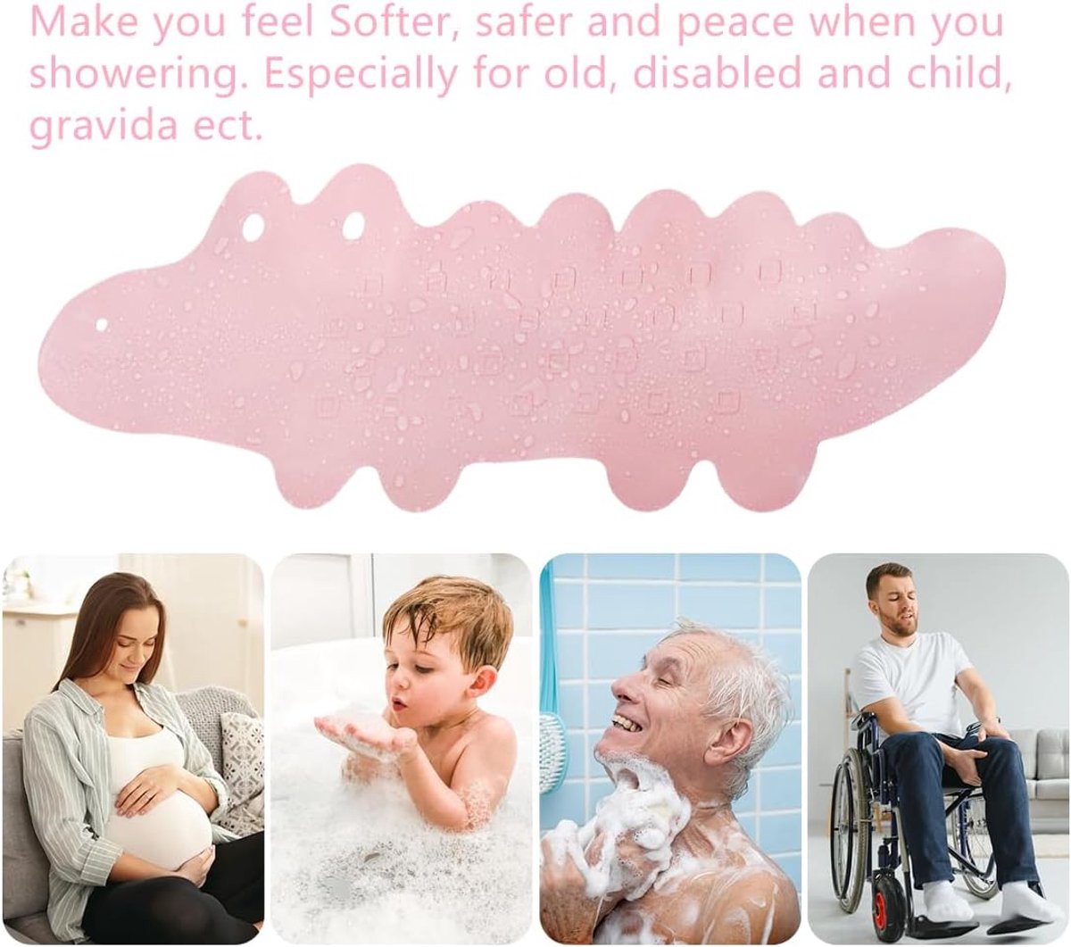 SnelShoppen - Antislip Badmat voor Kinderen 95x34,5 cm - Blauwe Krokodil met Zuignappen - Zachte en Veilige Badmat, Machinewasbaar, Ideaal voor Baby's