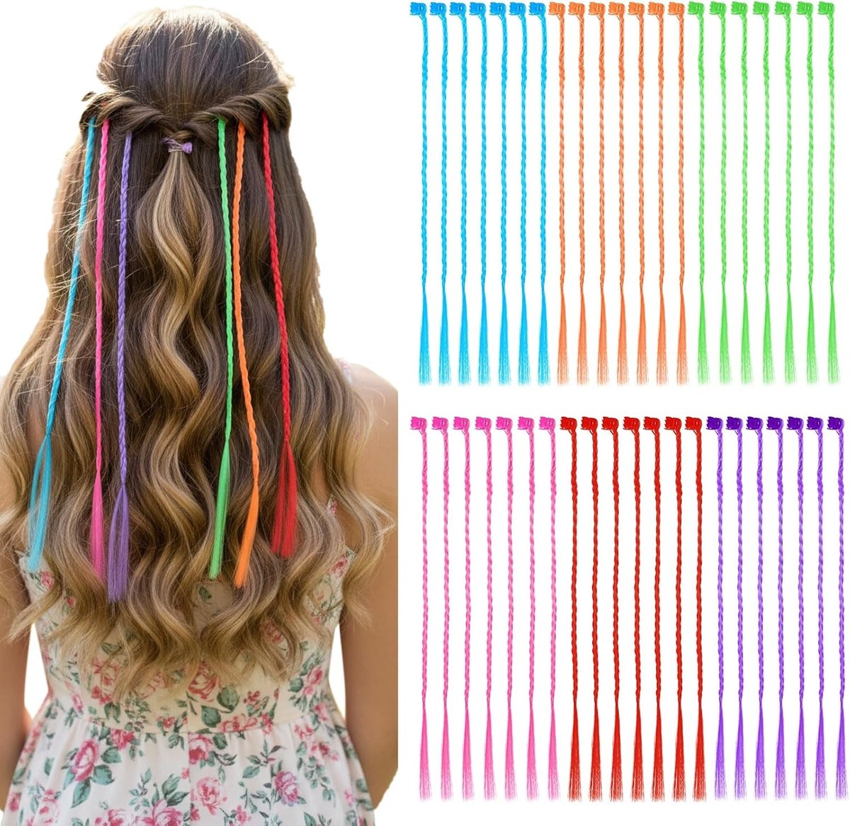 Kleurige haarstrengen voor kinderen met clips - 42 stuks voor feestjes en creatief haarstyling