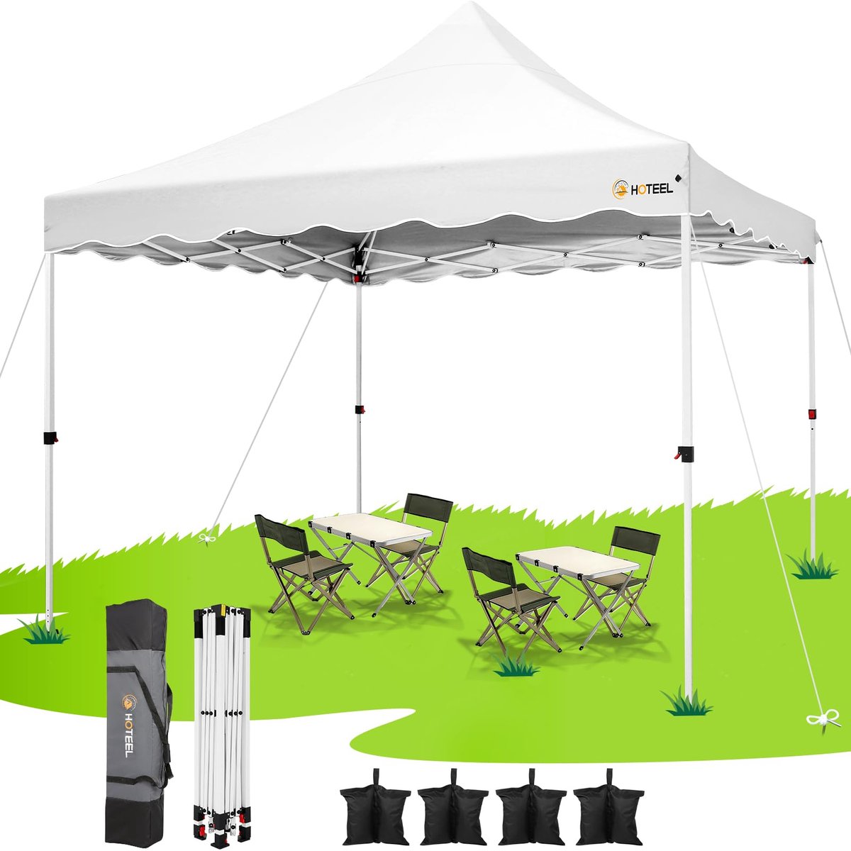 SnelShoppen - Vouwpaviljoen 3 x 3 cm - Waterdicht Tuinpaviljoen met 4 Zandzakken - Hoge Top UV-bescherming 50+ - Pop-up Partytent voor Camping en Even