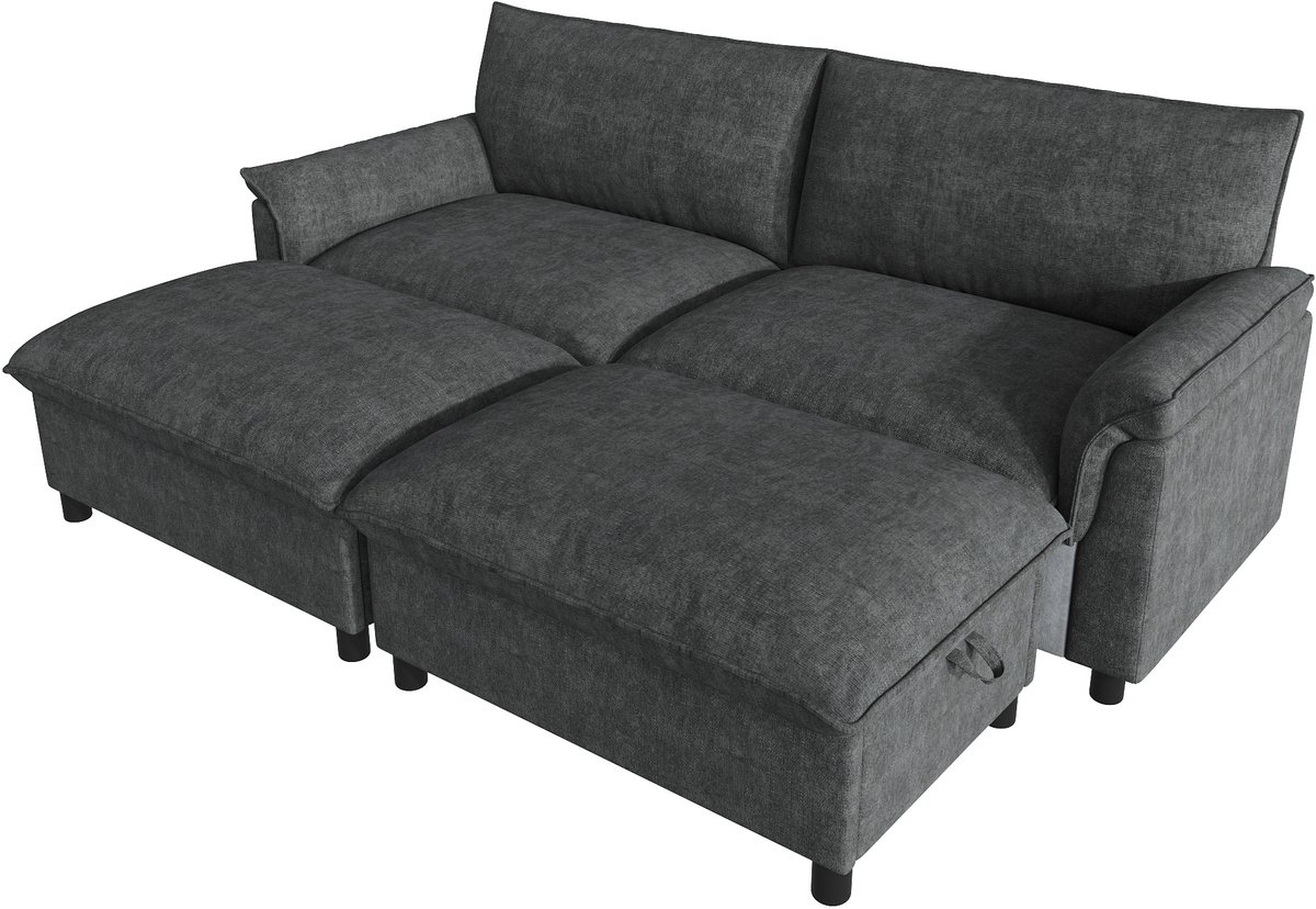REDOM - Bank - Cloud sectional sofa - Slaapbank met opbergruimte - Chenille bekleding - Design - Woonkamer - Zwart - 216 x 77 x 82 cm