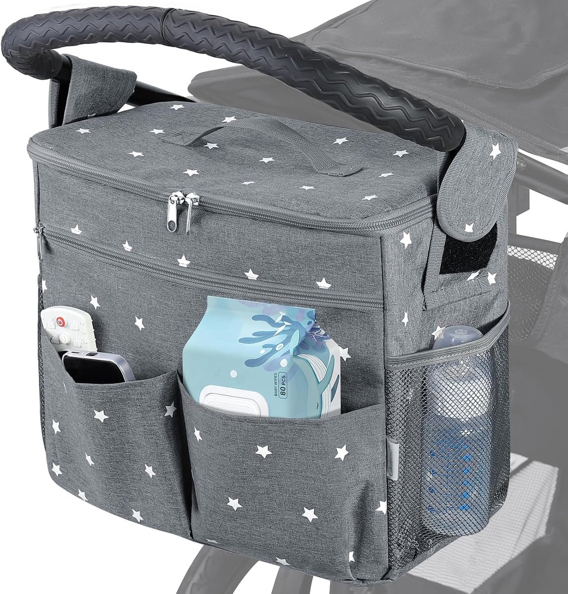 SnelShoppen - Groot Kinderwagen Organizer - Waterdichte 22L Baby Wandelwagen Tas met 2 Bekerhouders, Multifunctionele Luiertas met Verwijderbaar Tusse