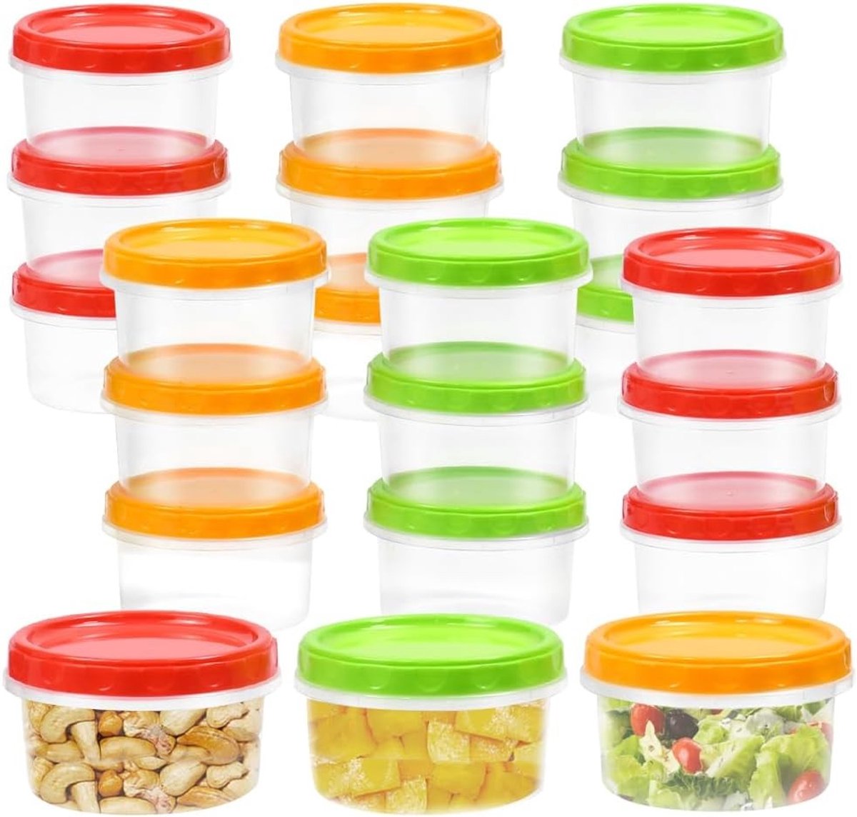 Set van 21 Herbruikbare Voedselcontainers met Deksel, Ronde, Luchtdichte, Stapelbare en Vaatwasmachinebestendige Opbergdozen, 250 ml