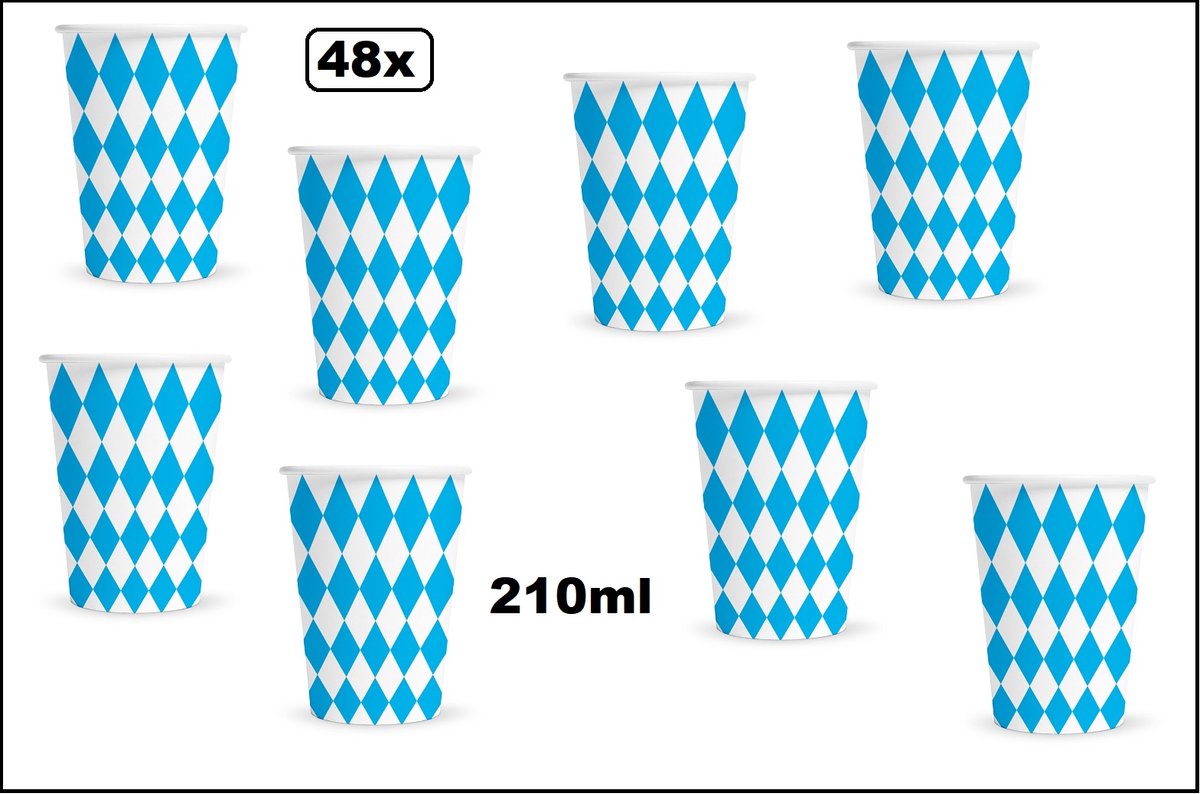 48x Beker Oktoberfeest 210ml karton - blauw/wit - Drinken Beieren Oktoberfest BBQ thema feest verjaardag feest